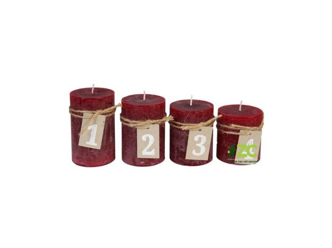 Svíčka adventní schody 60x70/80/90/100 mm rustik -  červená/bordó