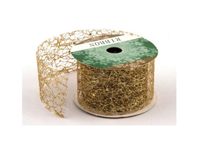 Stuha Fibre třpyt 4 cm x 4,6 m - zlatá