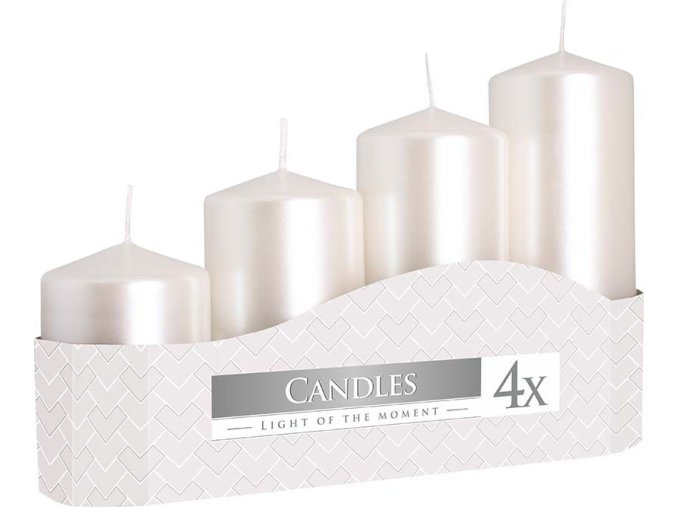 Svíčka adventní schody 4 ks / 50 mm - metalická perleť bílá