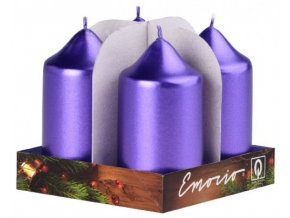Svíčka válec 4 ks 40 x 80 - metal tmavě fialová
