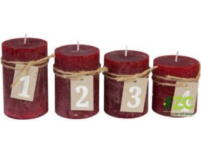 Svíčka adventní schody 60x70/80/90/100 mm rustik -  červená/bordó