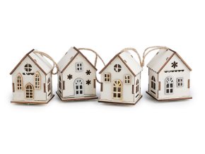 DEKORACE Dřevěný domeček svítící k zavěšení, mix