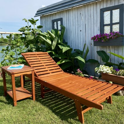 Záhradné drevené skladacie, polohovateľné lehátko Palm Spring