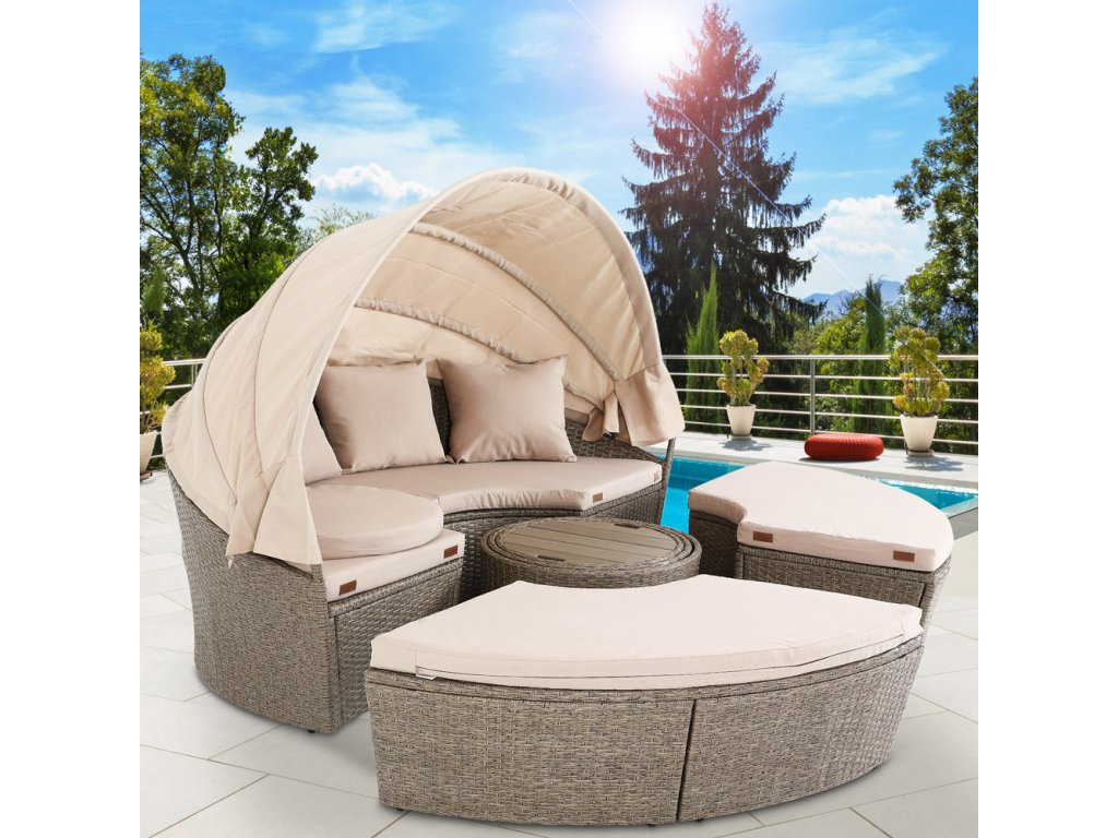 Ratanová záhradná posteľ LAZY - krémova 185 cm 136481