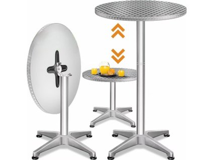 Hliníkový barový stôl Ø60 cm skladací - strieborný