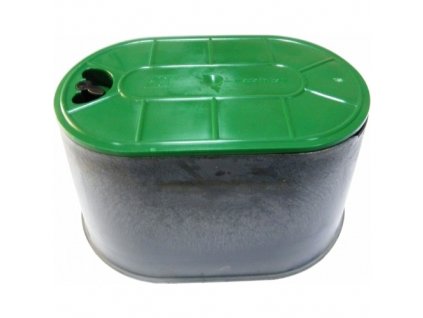 Oválná šachtice, zelené víko s uzávěrem, výška 18 cm, víko ovál 27x16 cm