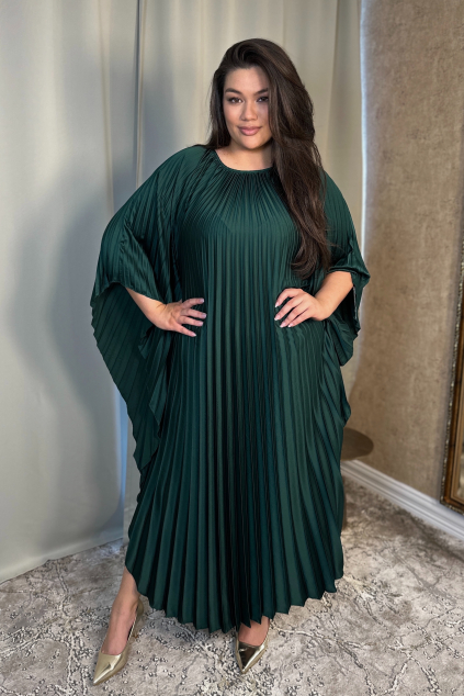Smaragdové plisované maxi šaty