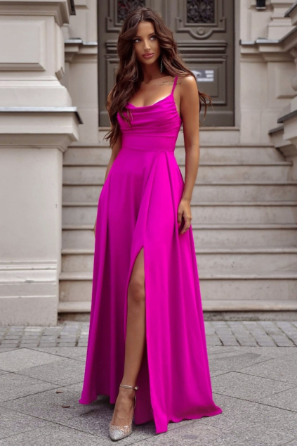 Cyklamenové dlhé šaty na viazanie