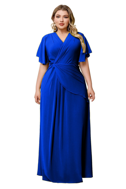 Dlhé kráľovsky modré šaty s motýlími rukávmi