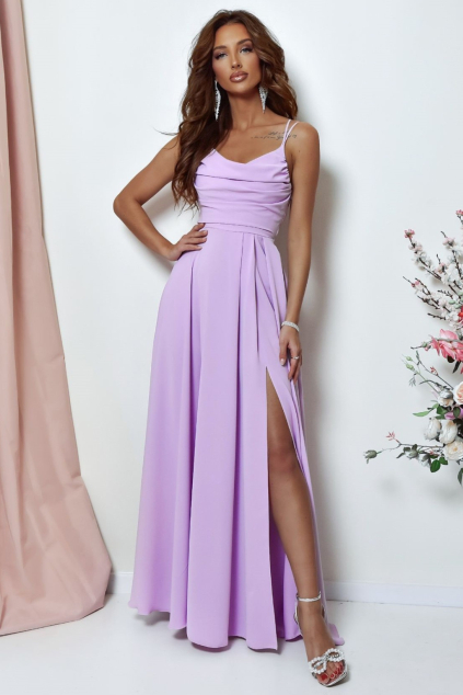 Bledofialové dlhé šaty na viazanie
