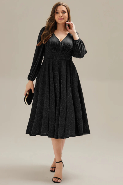 Čierne trblietavé midi šaty pre moletky