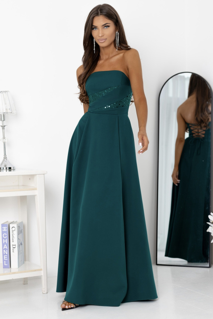 Smaragdové dlhé šaty s odnímateľnými ramienkami na viazanie