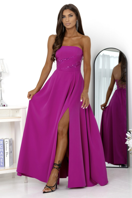 Fuchsiové dlhé šaty s odnímateľnými ramienkami na viazanie