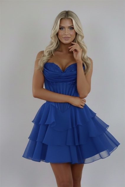 Kráľovsky modré krátke koktejlové šaty