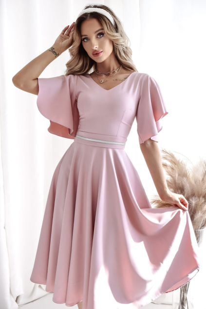 Bledoružové midi šaty s krátkymi rukávmi