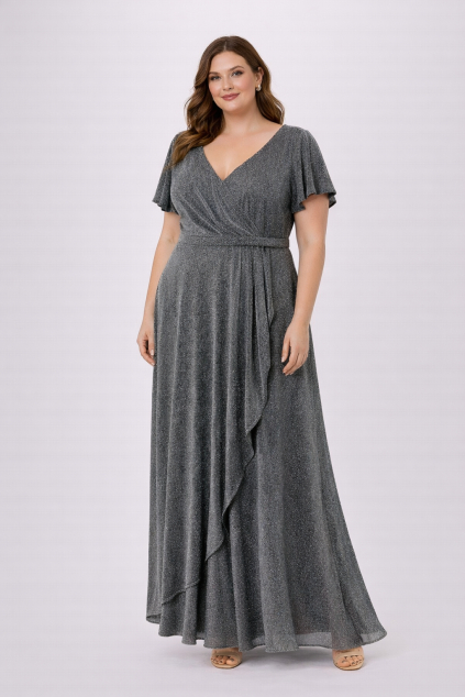 Trblietavé tmavosivé spoločenské šaty pre moletky