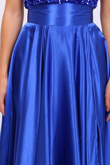 Modrá dlhá sukňa s rozparkom