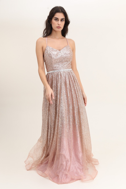Zlaté trblietavé dlhé šaty