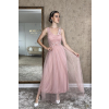 Bledoružové midi šaty na gumičku