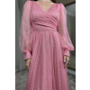 Ružové dlhé flitrované šaty s dlhými rukávmi
