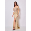 Zlaté dlhé šaty s rozparkom
