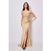 Zlaté dlhé šaty s rozparkom