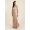 Zlaté dlhé trblietavé šaty na jedno rameno