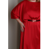 Červené midi saténové šaty s polodlhými rukávmi