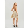 Zlaté flitrované krátke áčkové šaty