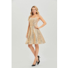 Zlaté flitrované krátke áčkové šaty