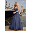 Modré dlhé šaty s tylovou sukňou
