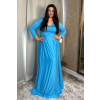 Modré dlhé plus size elastické šaty s dlhými rukávmi