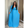 Modré dlhé plus size elastické šaty s dlhými rukávmi