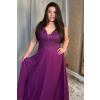 Fialové dlhé spoločenské šaty s čipkou