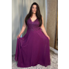 Fialové dlhé spoločenské šaty s čipkou