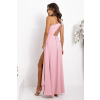 Dlhé ružové spoločenské šaty s asymetrickým vrchom