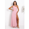 Dlhé ružové spoločenské šaty s asymetrickým vrchom