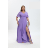 Fialové spoločenské šaty s rozparkom