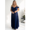 Tmavomodré dlhé šaty s padavými rukávmi (Veľkosť 50)