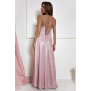 Bledoružové trblietavé spoločenské šaty s viazaním