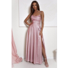 Bledoružové trblietavé spoločenské šaty s viazaním