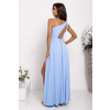 Dlhé bledomodré spoločenské šaty s asymetrickým vrchom (Veľkosť 42)