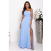 Dlhé bledomodré spoločenské šaty s asymetrickým vrchom (Veľkosť 42)