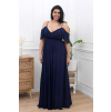 Tmavomodré dlhé šifónové šaty s padavými rukávmi