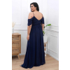 Tmavomodré dlhé šifónové šaty s padavými rukávmi