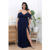 Tmavomodré dlhé šifónové šaty s padavými rukávmi