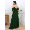 Tmavozelené dlhé šifónové šaty s padavými rukávmi