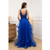 Dlhé modré tylové spoločenské šaty s flitrovým vrchom