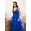 Dlhé modré tylové spoločenské šaty s flitrovým vrchom