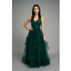 Dlhé zelené tylové spoločenské šaty s flitrovým vrchom